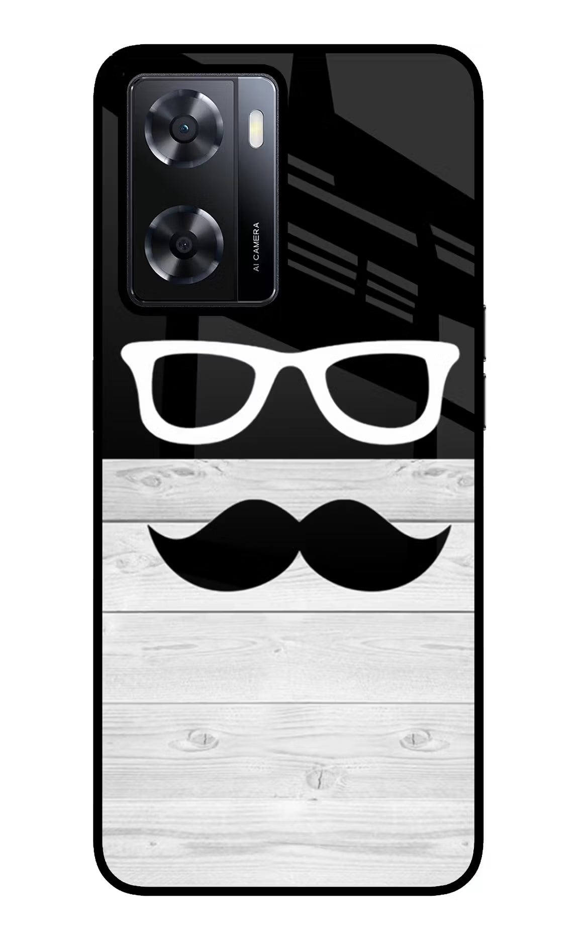 Mustache Oppo A57 2022 Glass Case Back Cover by Casekaro