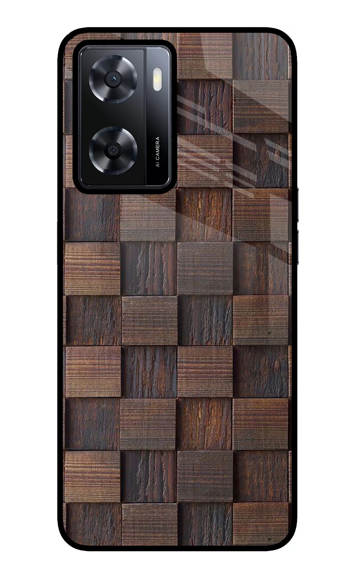 Wooden Cube Design Oppo A57 2022 Glass Case