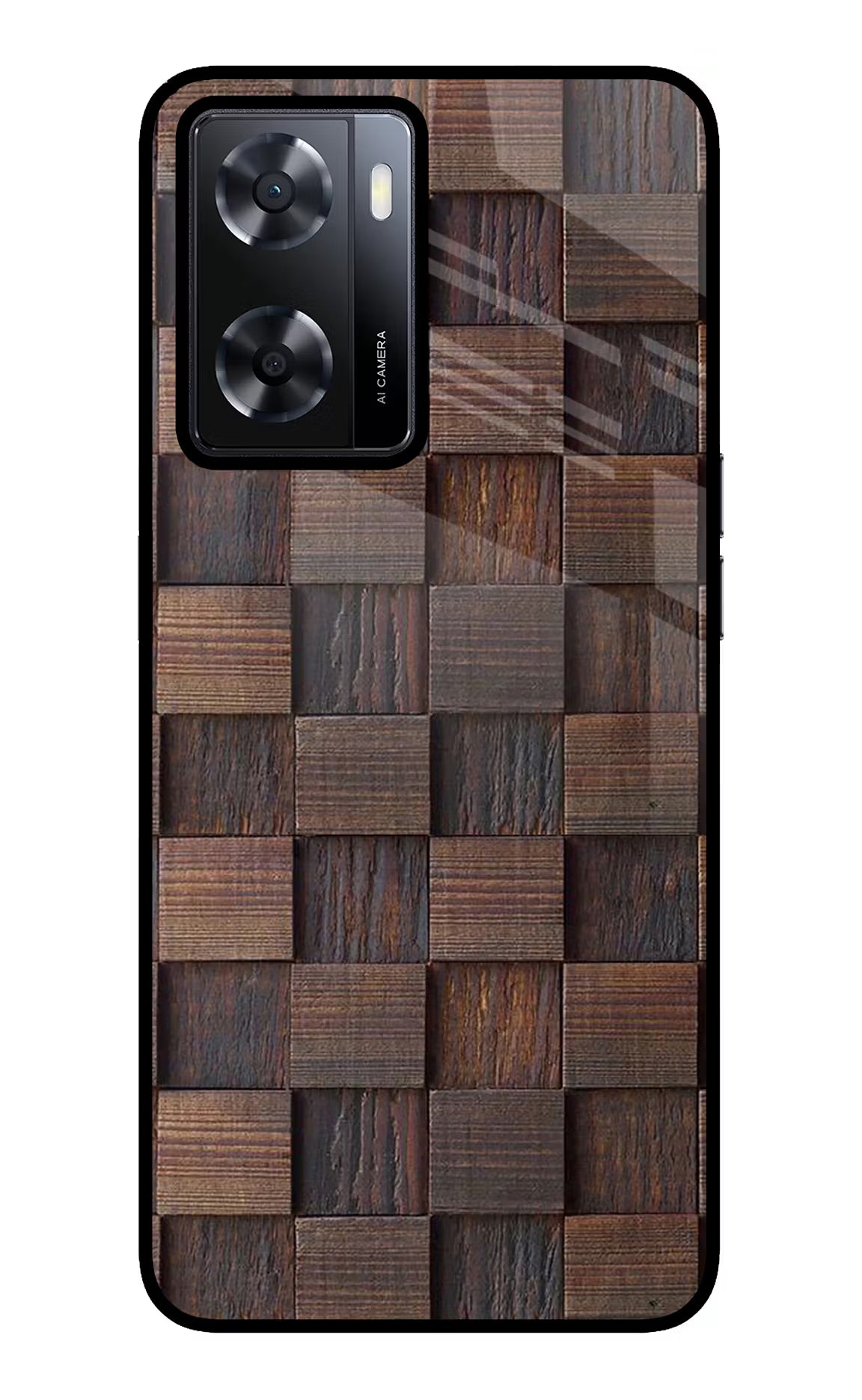 Wooden Cube Design Oppo A57 2022 Glass Case Back Cover by Casekaro