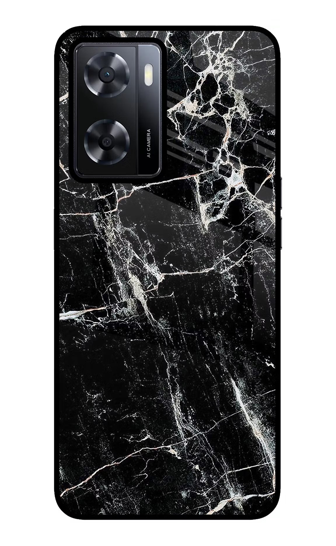 Black Marble Texture Oppo A57 2022 Glass Case Back Cover by Casekaro