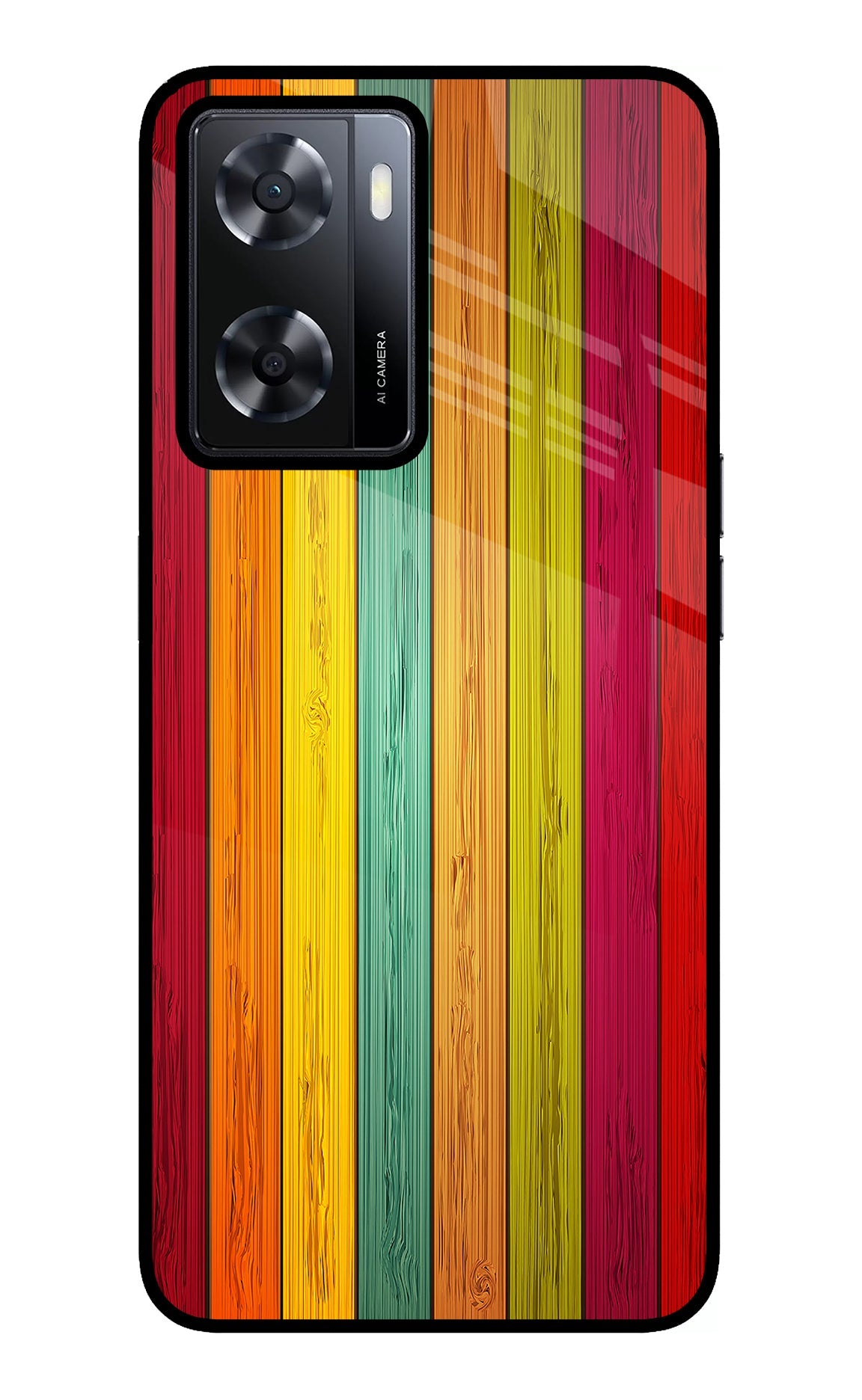 Multicolor Wooden Oppo A57 2022 Glass Case
