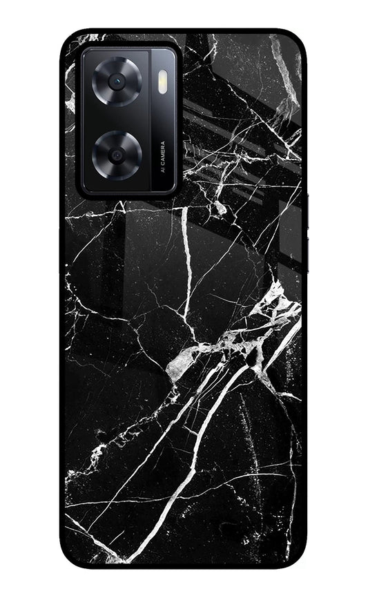 Black Marble Pattern Oppo A57 2022 Glass Case