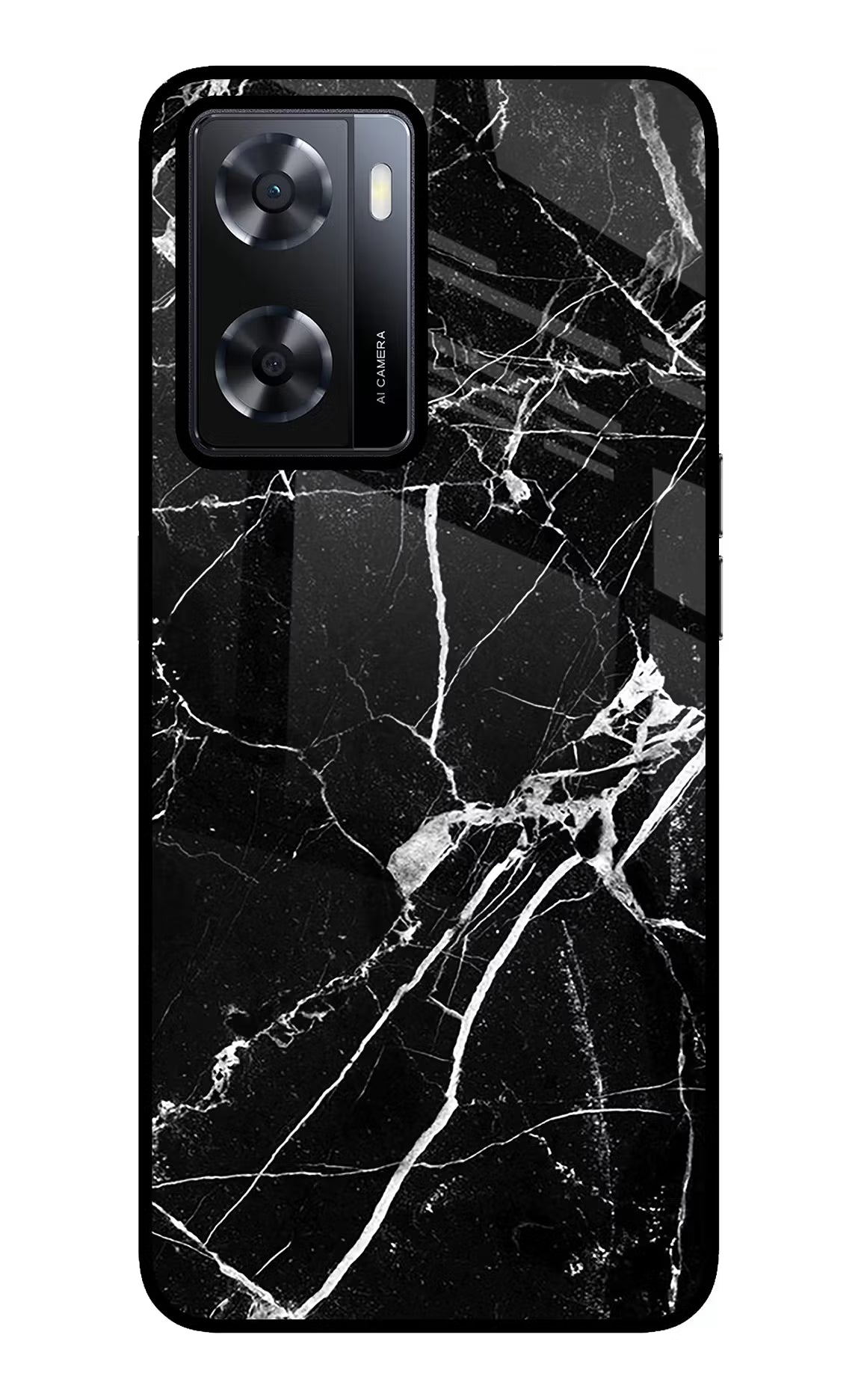 Black Marble Pattern Oppo A57 2022 Glass Case Back Cover by Casekaro