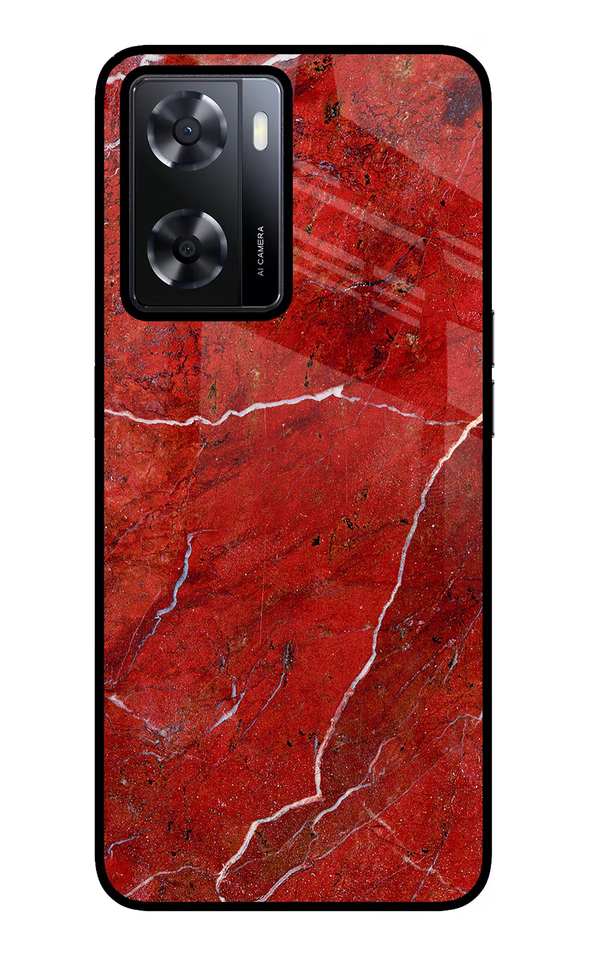 Red Marble Design Oppo A57 2022 Glass Case Back Cover by Casekaro