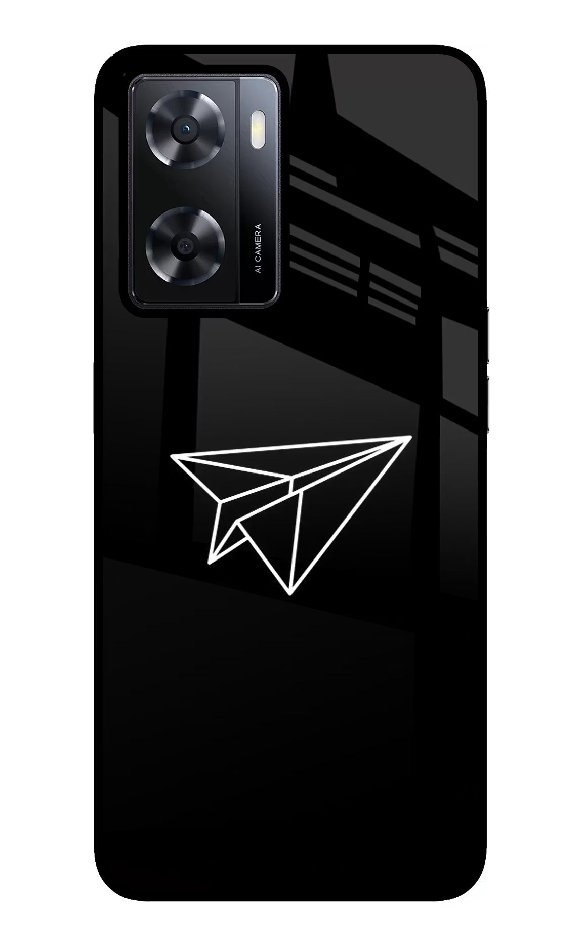 Paper Plane White Oppo A57 2022 Glass Case Back Cover by Casekaro