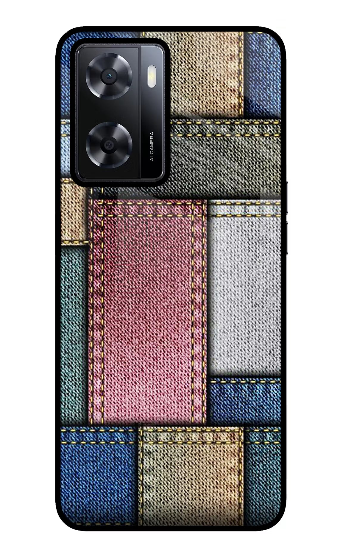 Multicolor Jeans Oppo A57 2022 Glass Case Back Cover by Casekaro