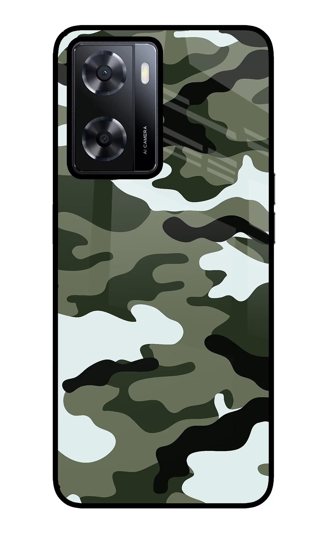 Camouflage Oppo A57 2022 Glass Case Back Cover by Casekaro