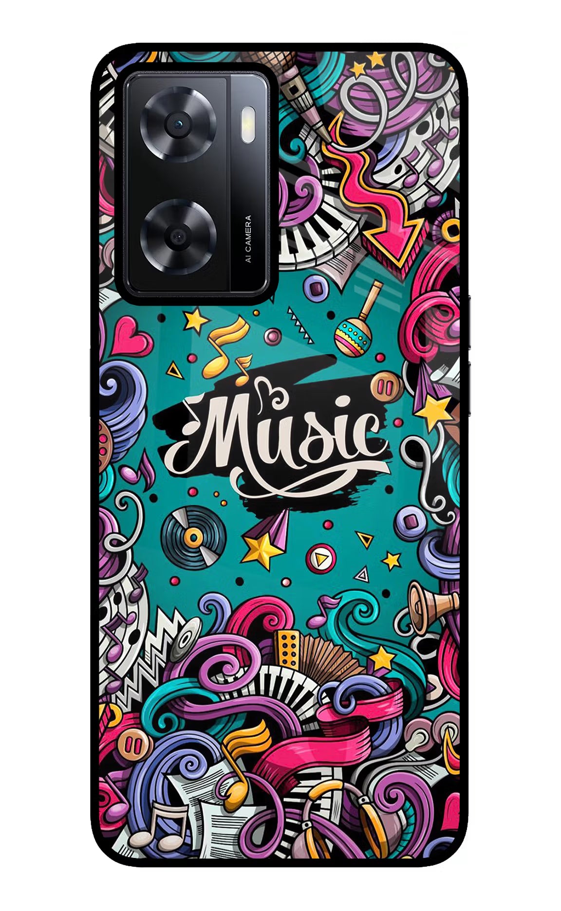Music Graffiti Oppo A57 2022 Glass Case Back Cover by Casekaro