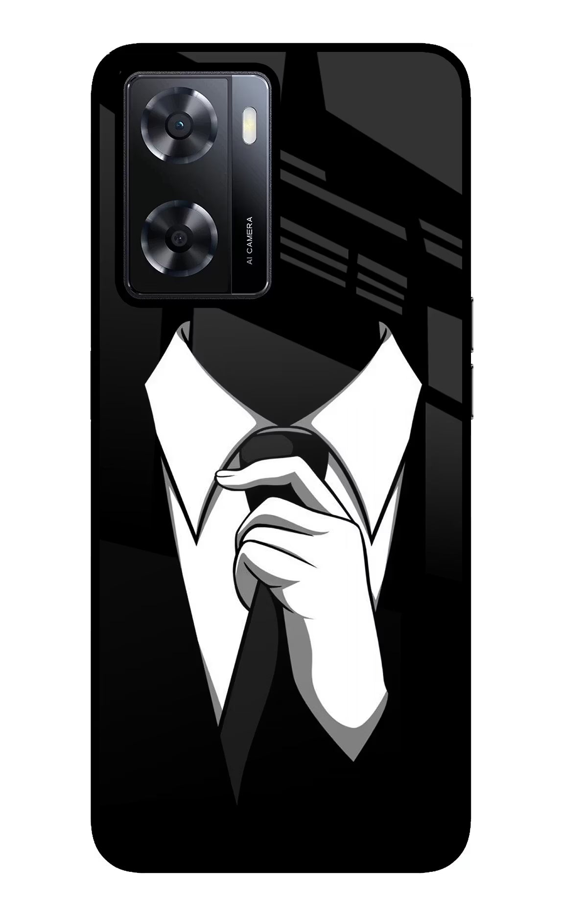 Black Tie Oppo A57 2022 Glass Case Back Cover by Casekaro
