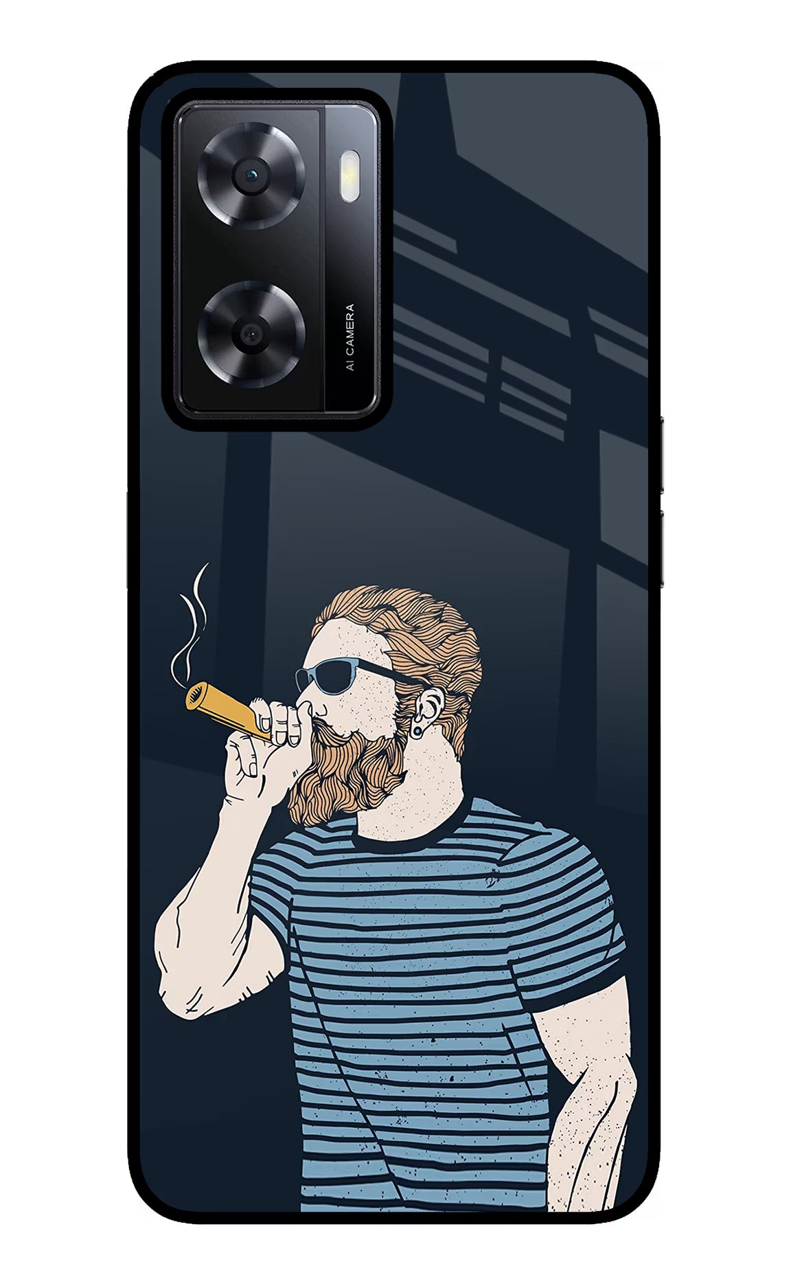 Smoking Oppo A57 2022 Glass Case Back Cover by Casekaro