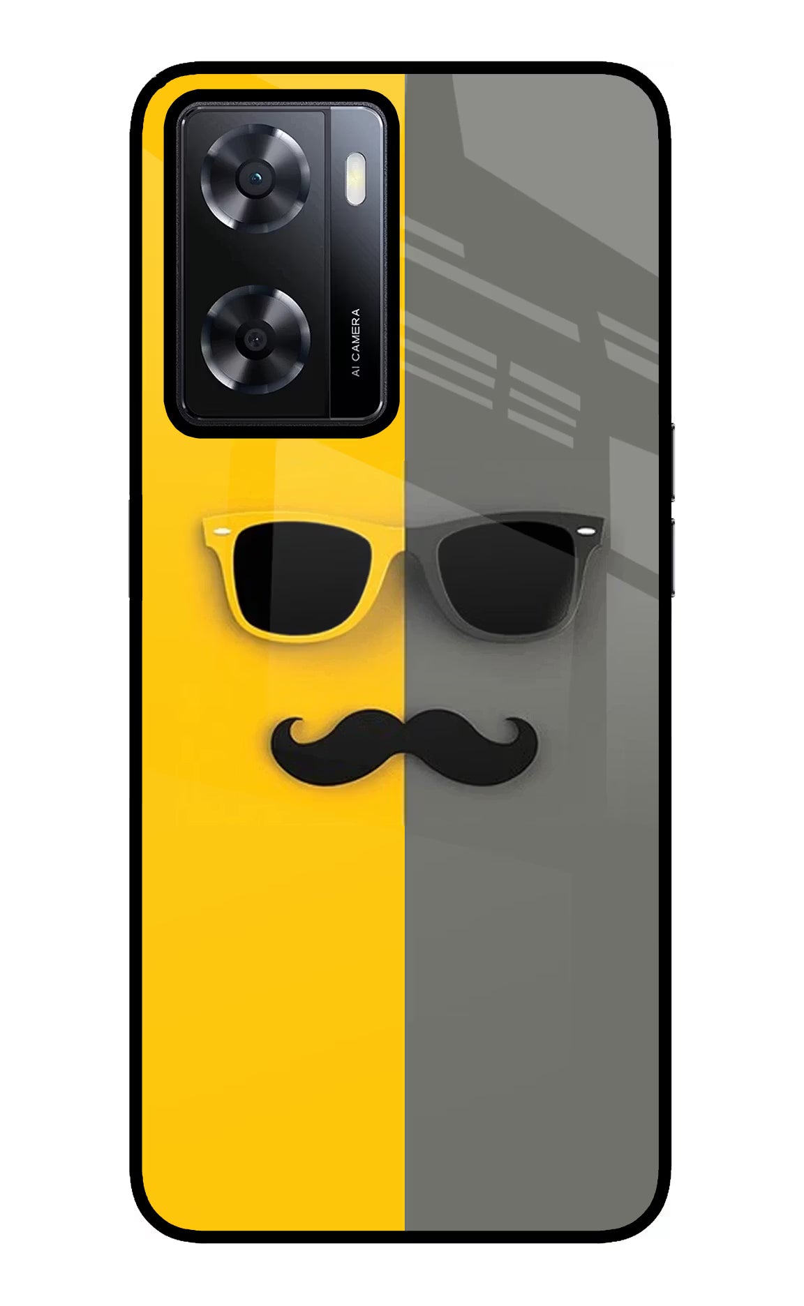 Sunglasses with Mustache Oppo A57 2022 Glass Case Back Cover by Casekaro