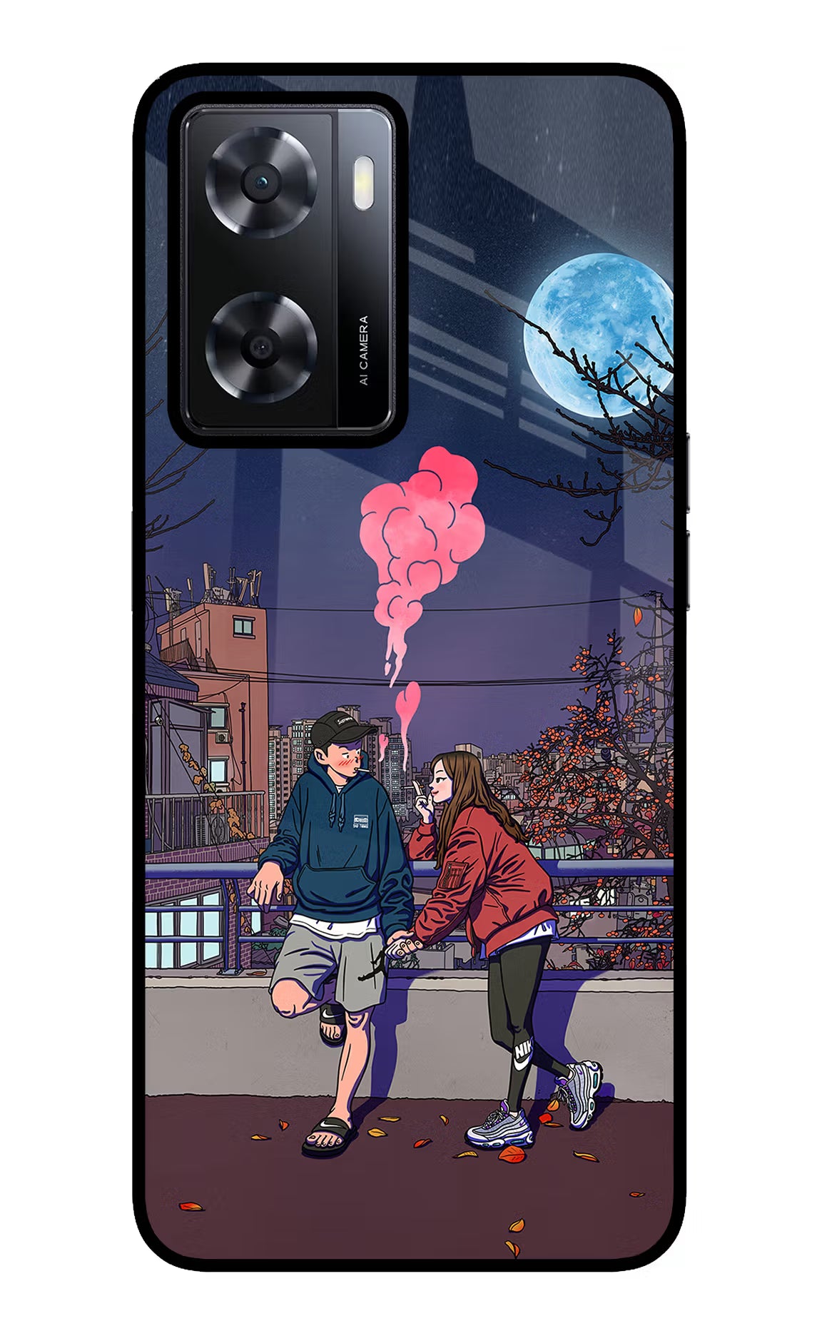Chilling Couple Oppo A57 2022 Glass Case Back Cover by Casekaro