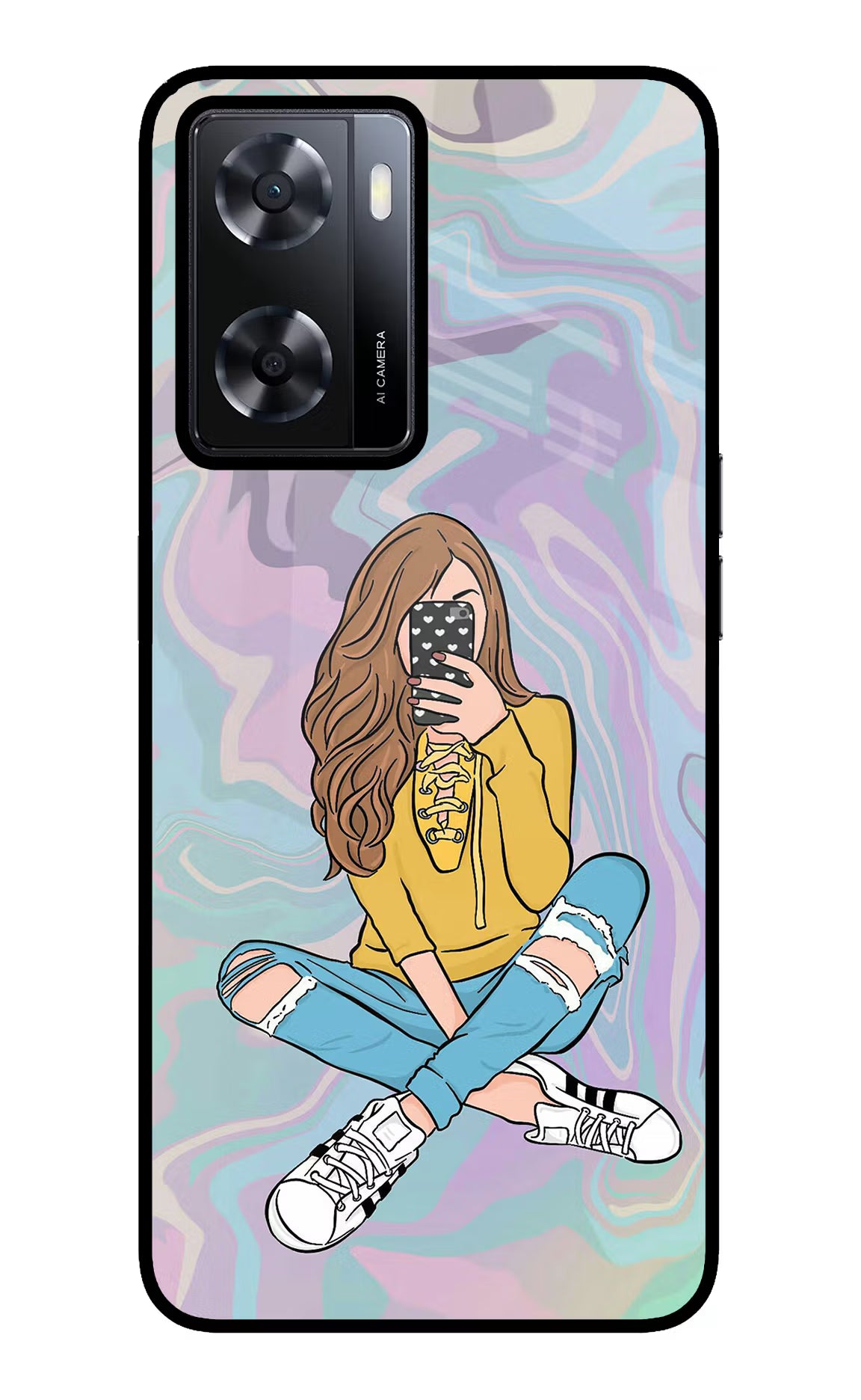 Selfie Girl Oppo A57 2022 Glass Case Back Cover by Casekaro
