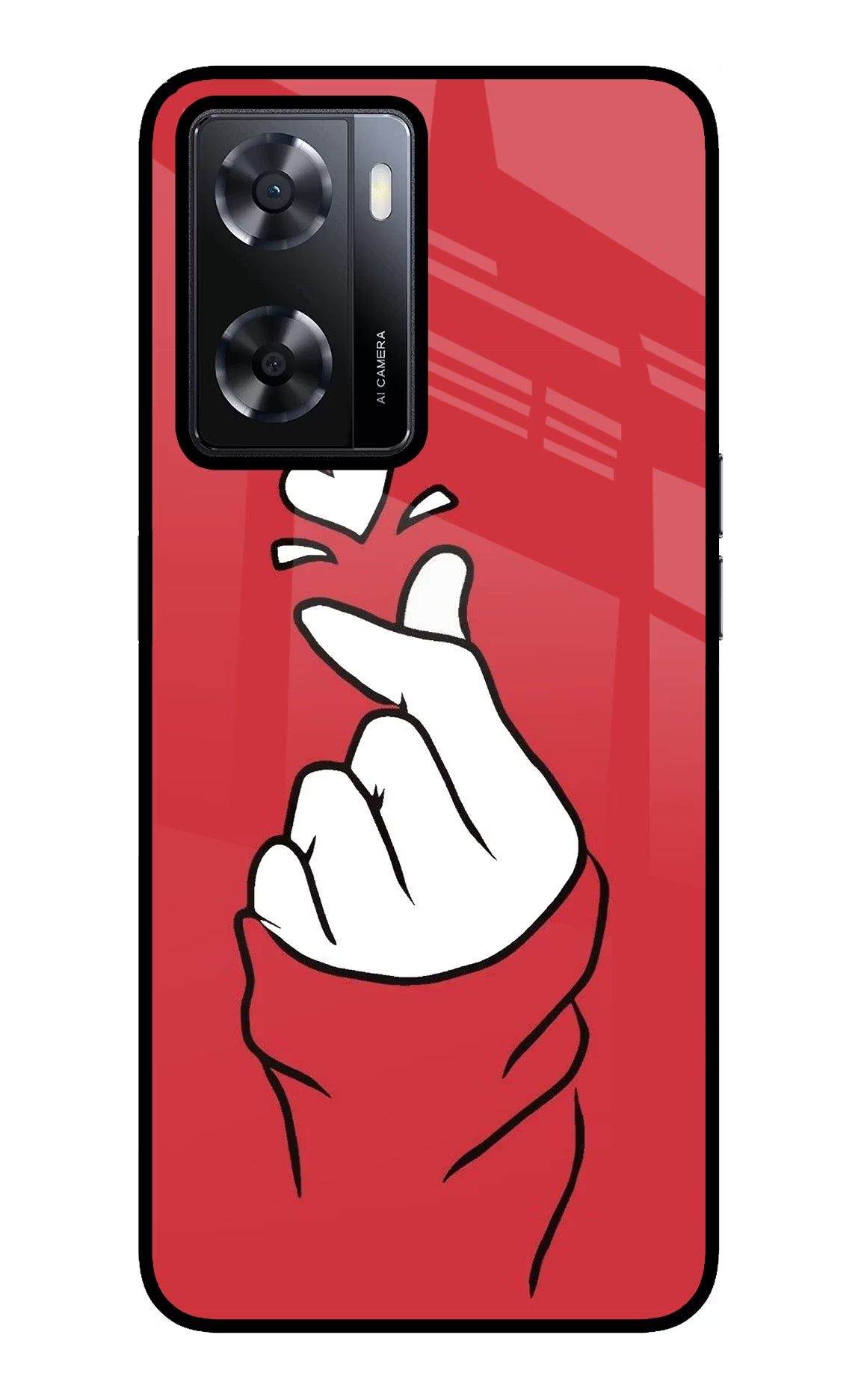 Korean Love Sign Oppo A57 2022 Glass Case Back Cover by Casekaro