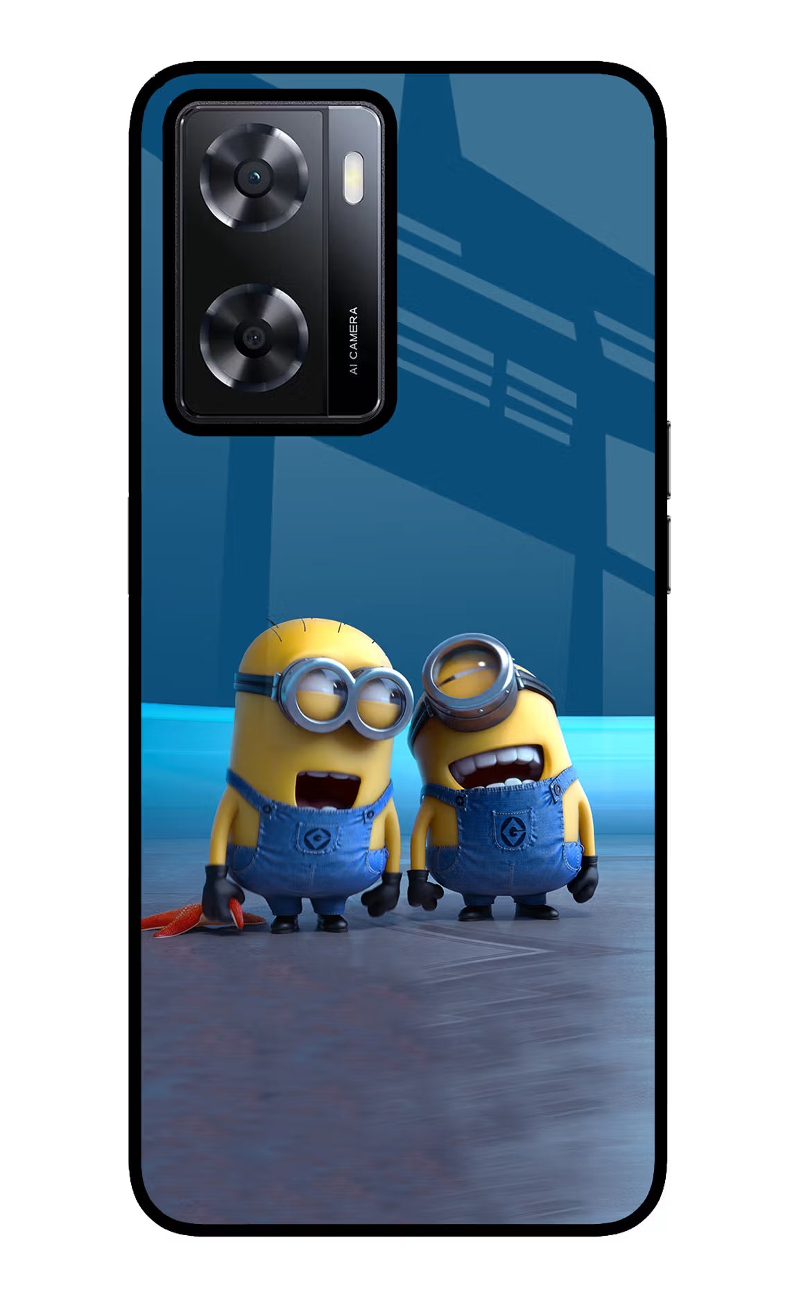 Minion Laughing Oppo A57 2022 Glass Case Back Cover by Casekaro