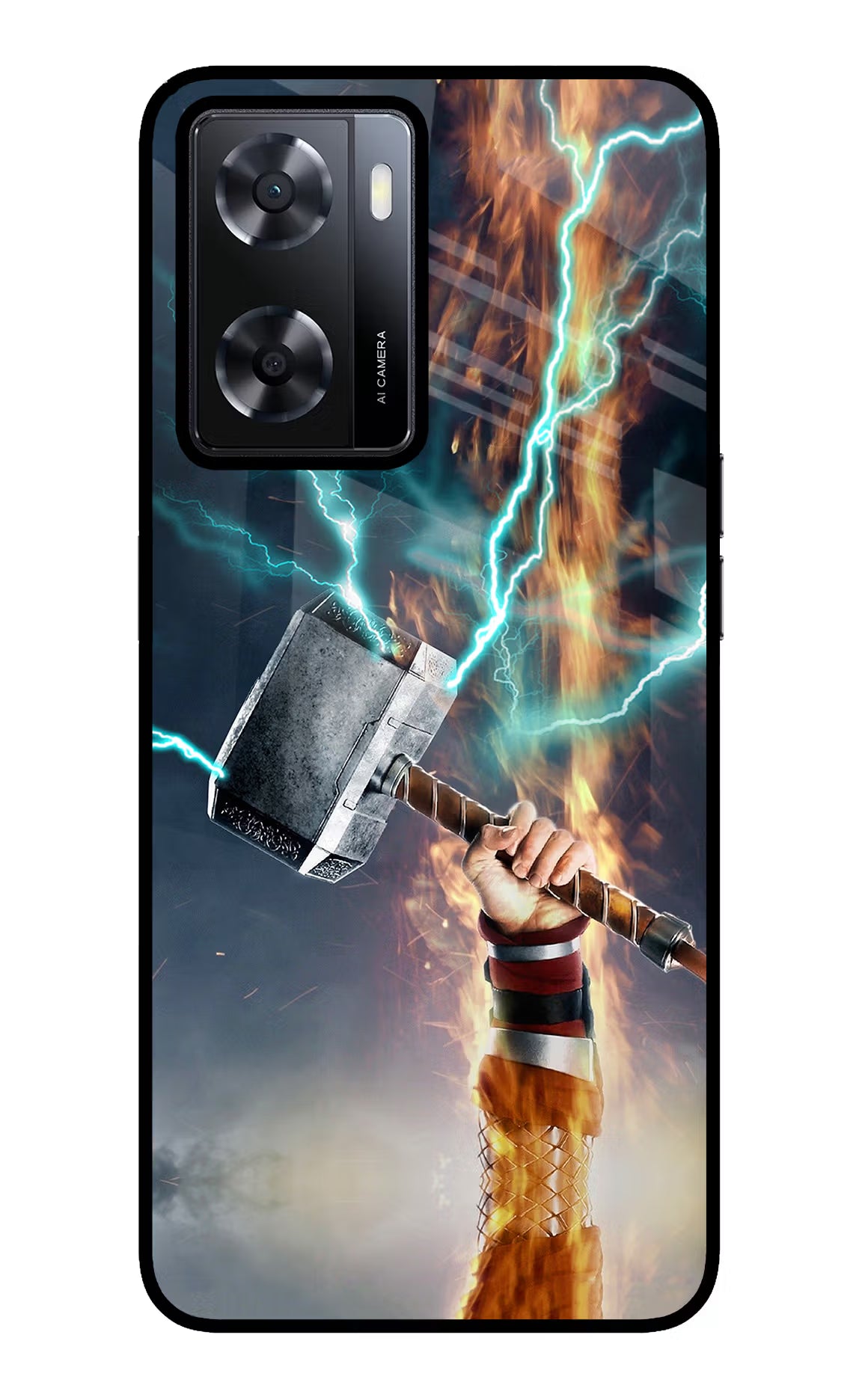 Thor Hammer Mjolnir Oppo A57 2022 Glass Case Back Cover by Casekaro