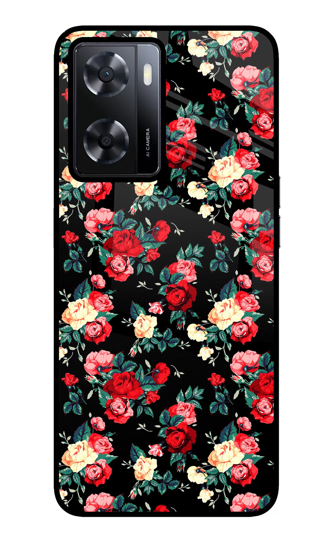 Rose Pattern Oppo A57 2022 Glass Case Back Cover by Casekaro