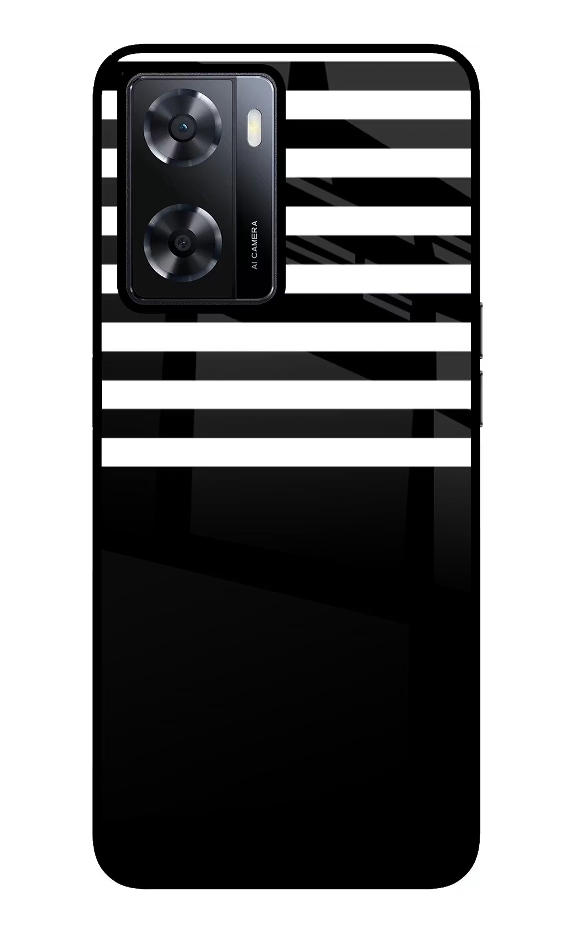 Black and White Print Oppo A57 2022 Glass Case Back Cover by Casekaro