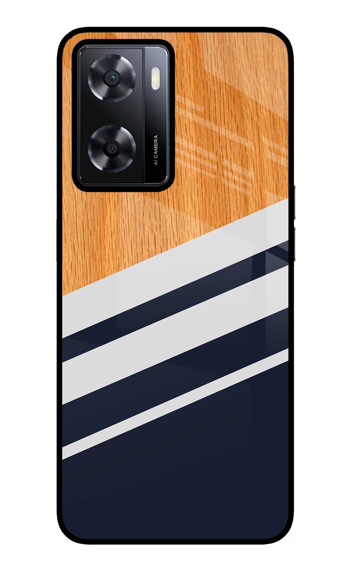 Blue and white wooden Oppo A57 2022 Back Cover