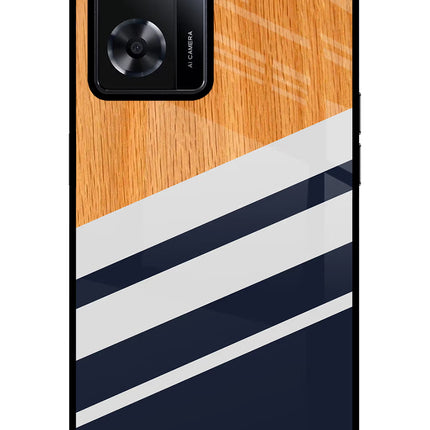 Blue and white wooden Oppo A57 2022 Glass Case Back Cover by Casekaro