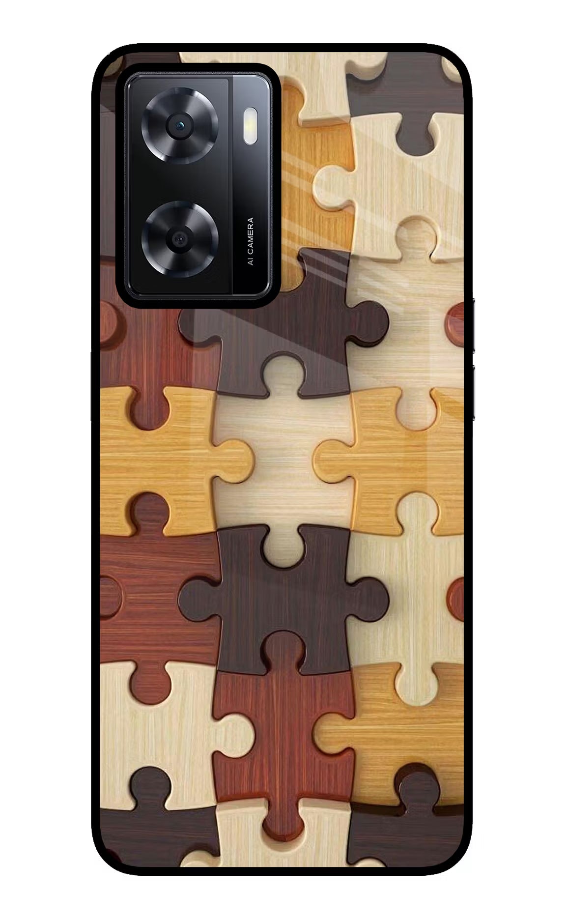 Wooden Puzzle Oppo A57 2022 Glass Case Back Cover by Casekaro