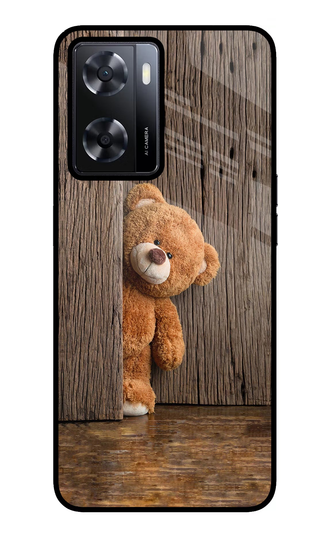 Teddy Wooden Oppo A57 2022 Glass Case Back Cover by Casekaro