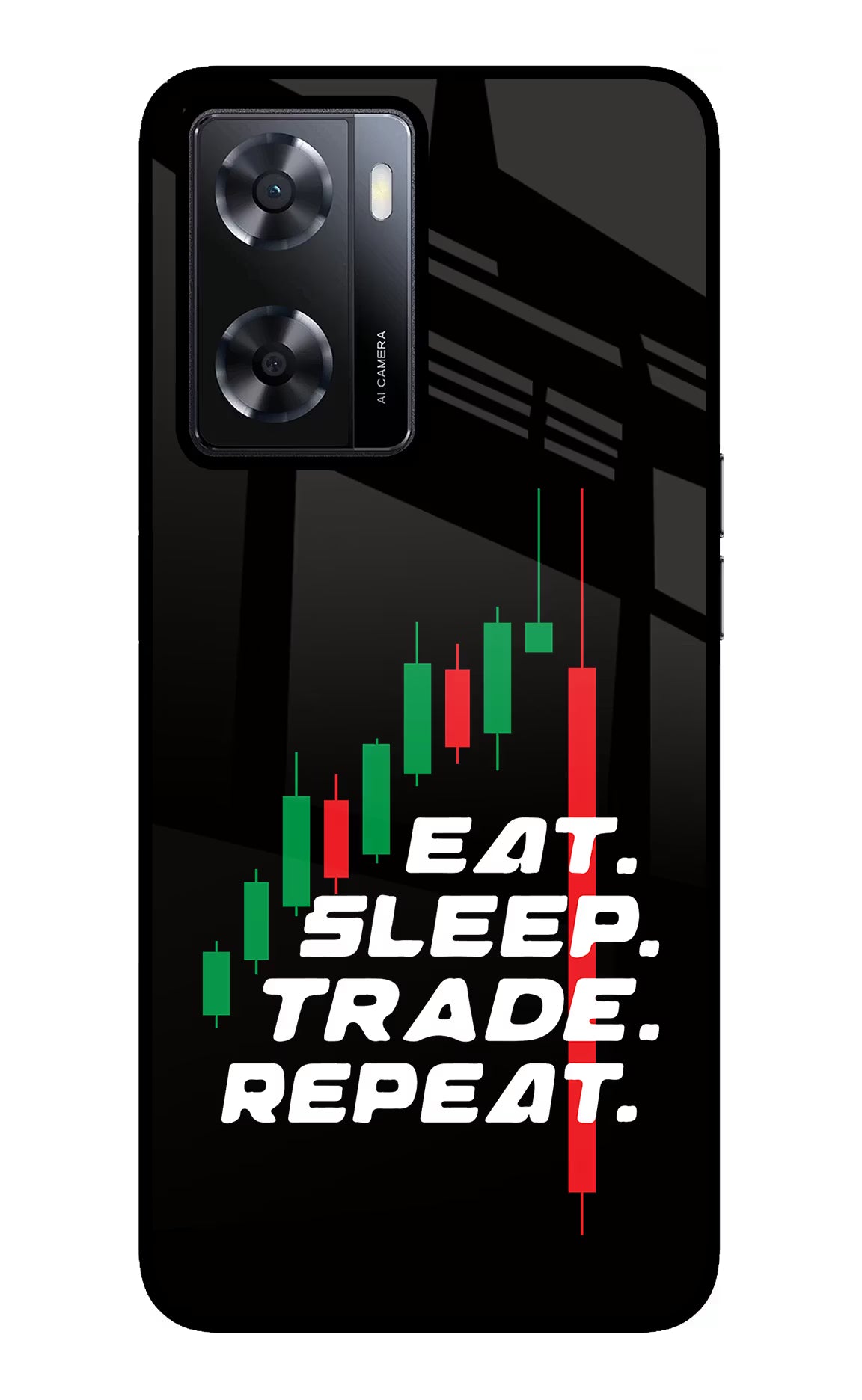 Eat Sleep Trade Repeat Oppo A57 2022 Glass Case Back Cover by Casekaro