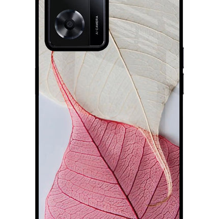 White Pink Leaf Oppo A57 2022 Glass Case Back Cover by Casekaro