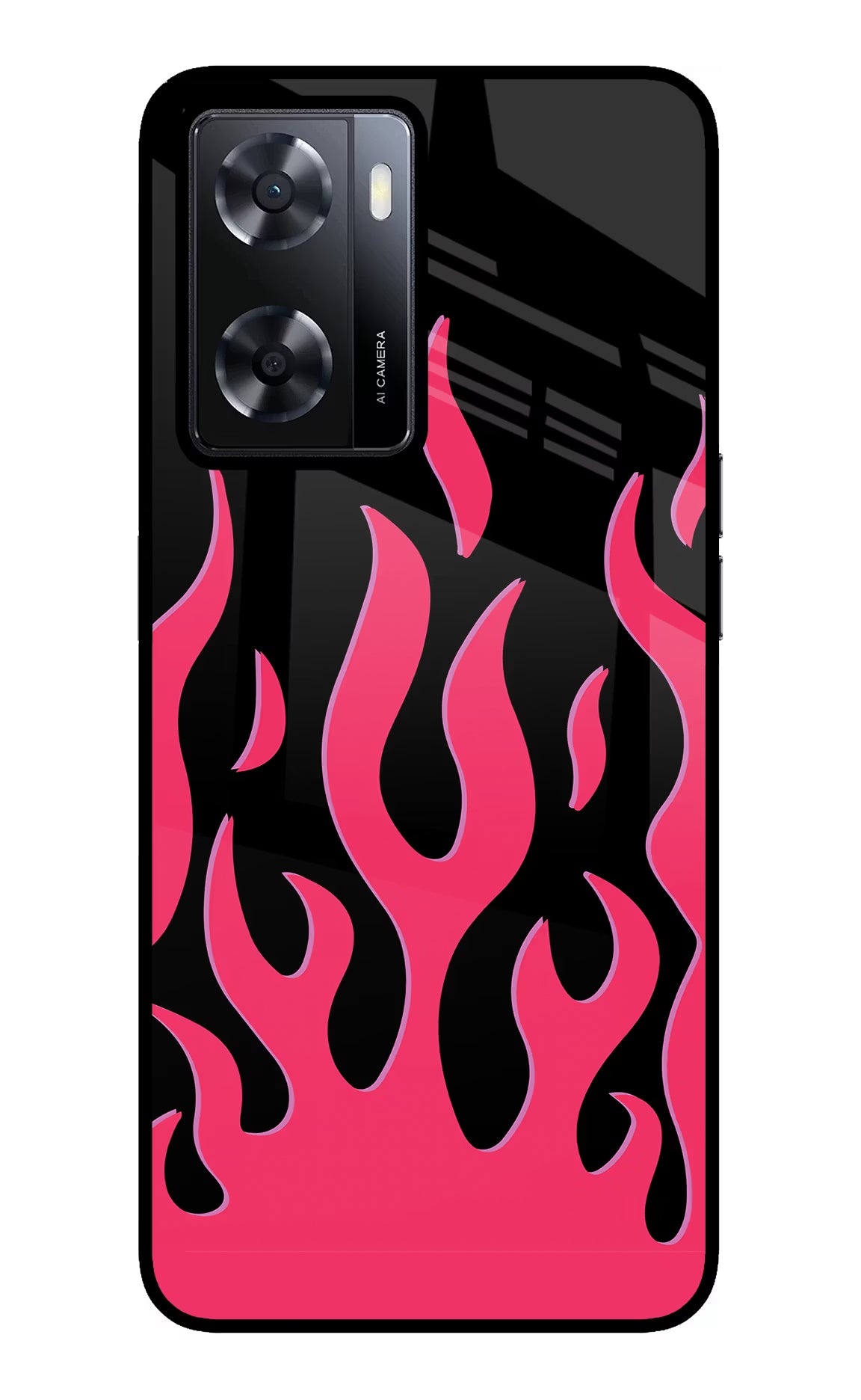 Fire Flames Oppo A57 2022 Glass Case Back Cover by Casekaro