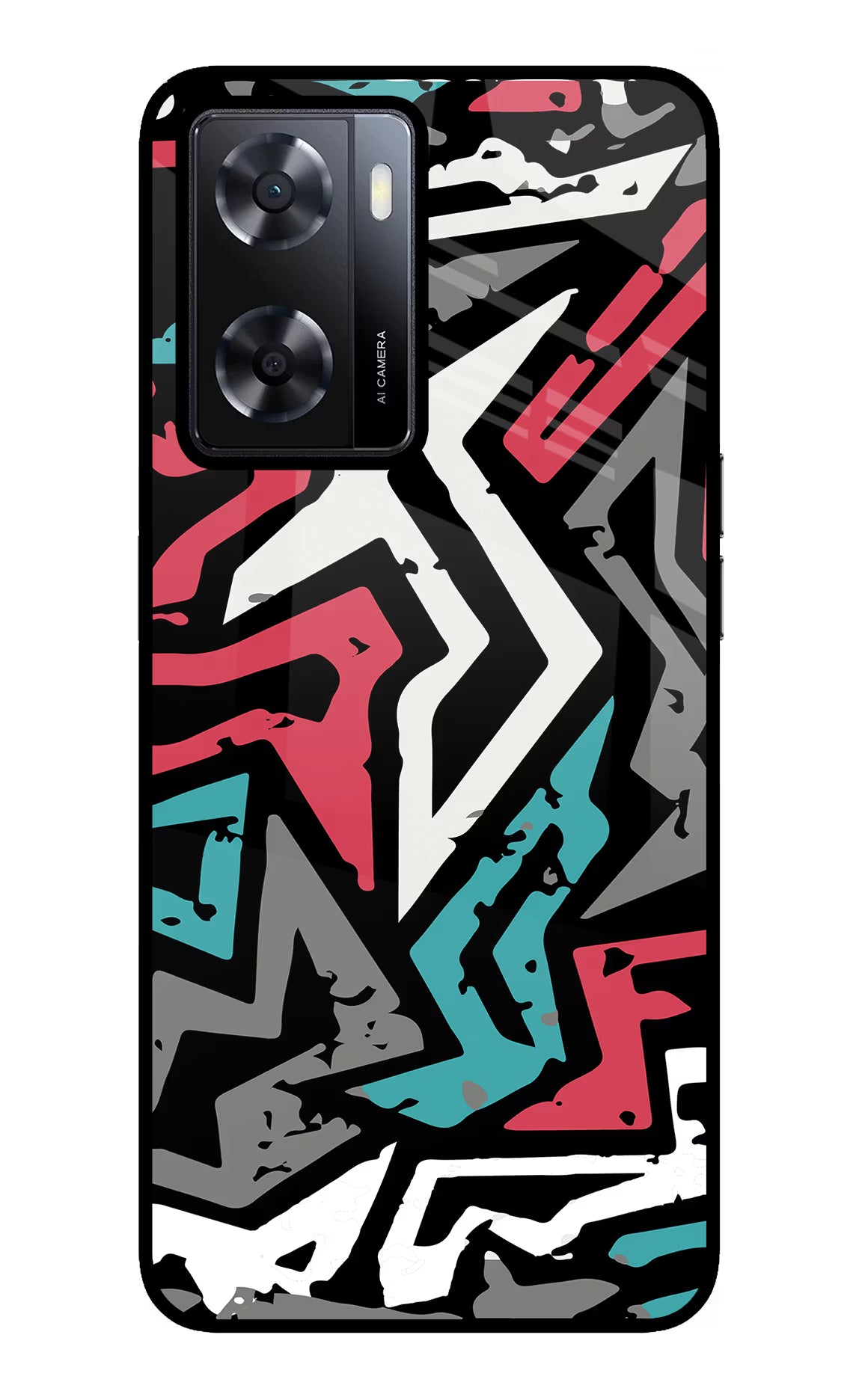 Geometric Graffiti Oppo A57 2022 Glass Case Back Cover by Casekaro