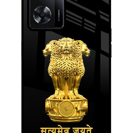 Satyamev Jayate Golden Oppo A57 2022 Glass Case Back Cover by Casekaro