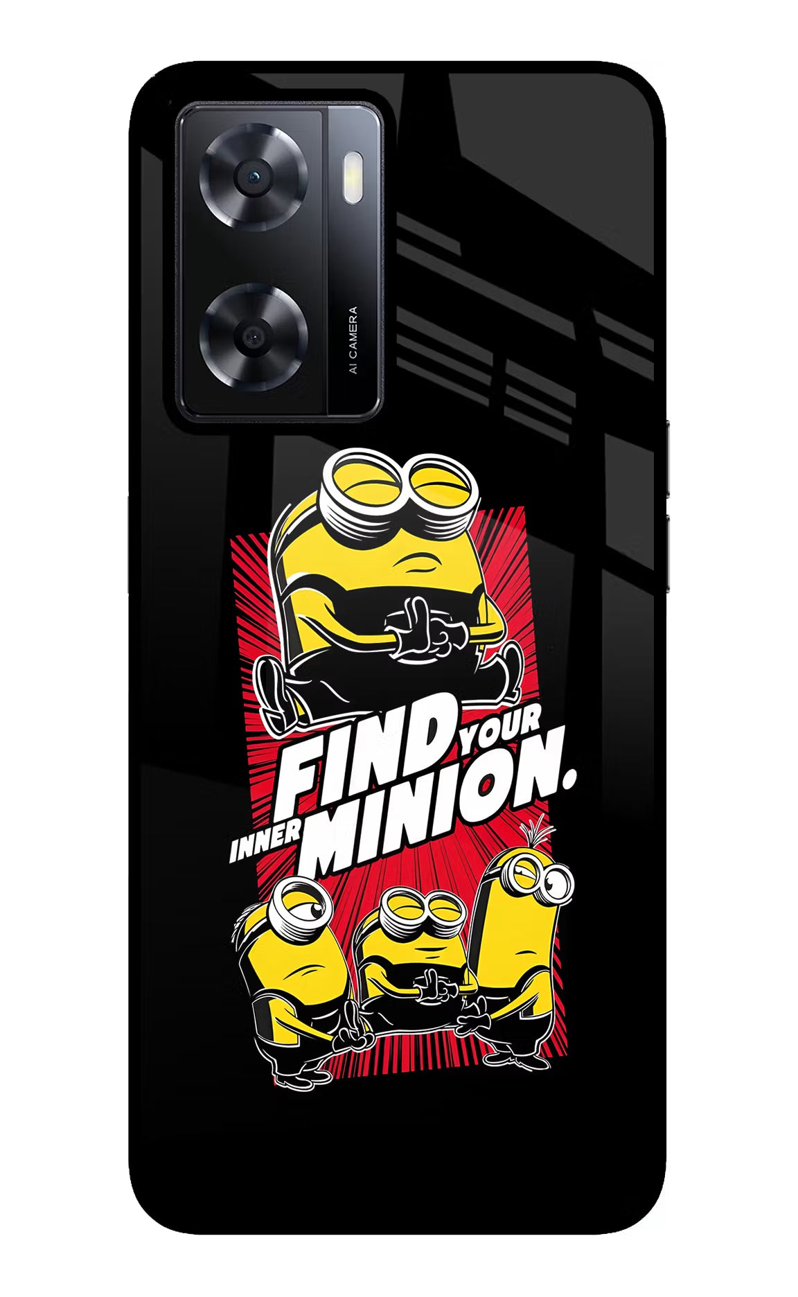 Find your inner Minion Oppo A57 2022 Glass Case Back Cover by Casekaro