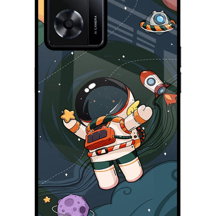 Cartoon Astronaut Oppo A57 2022 Glass Case Back Cover by Casekaro