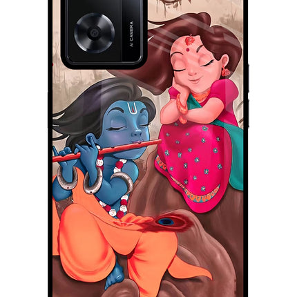 Radhe Krishna Oppo A57 2022 Glass Case Back Cover by Casekaro