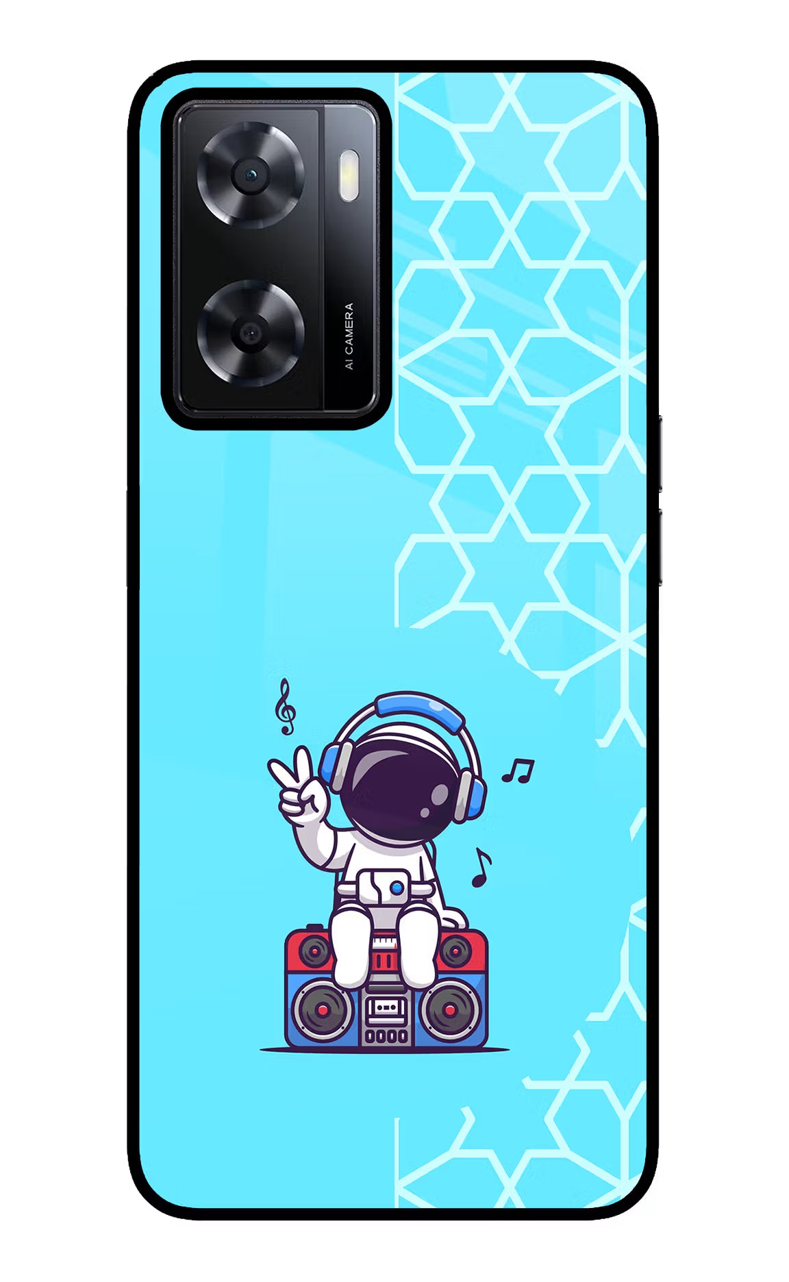 Cute Astronaut Chilling Oppo A57 2022 Glass Case Back Cover by Casekaro