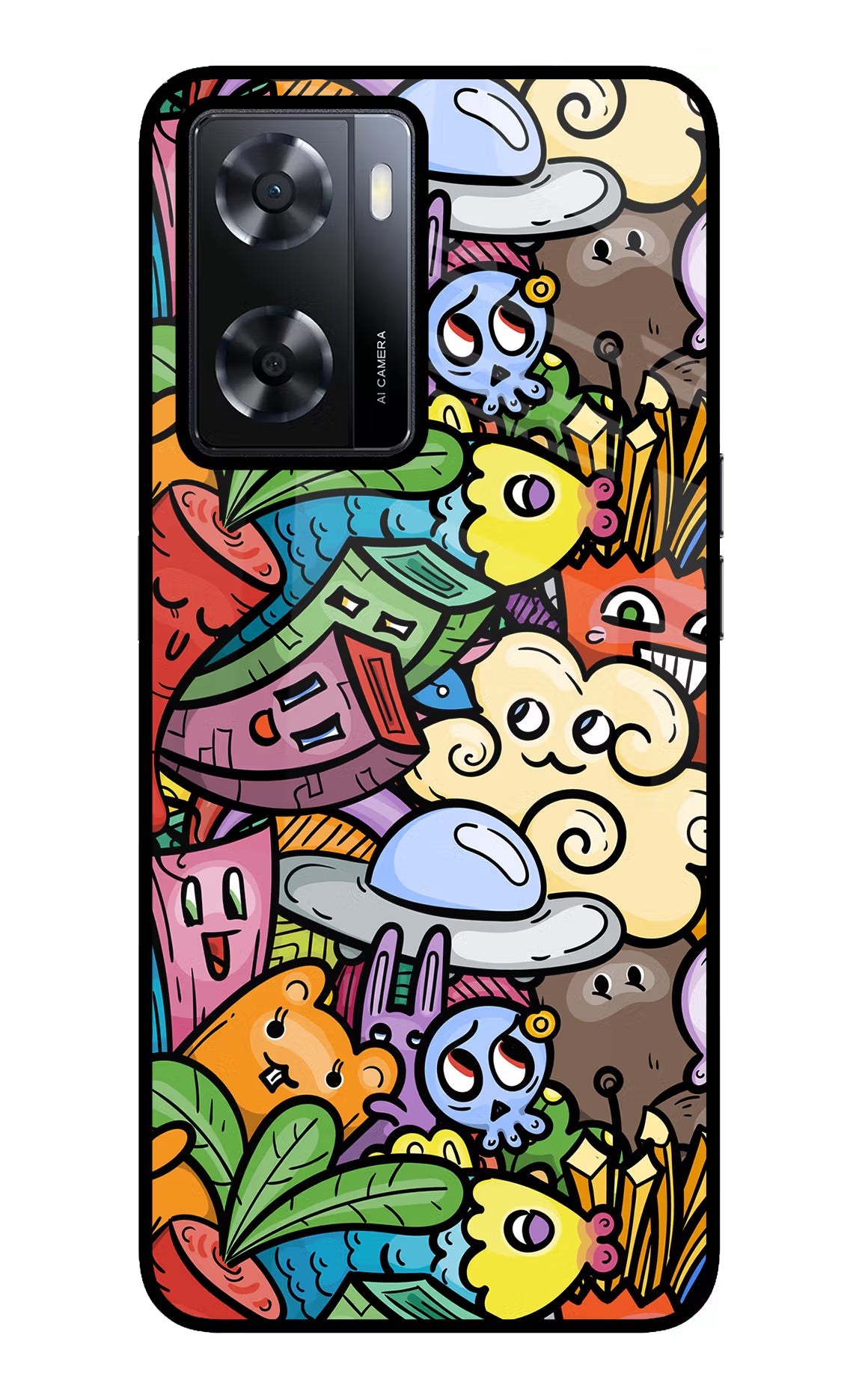 Veggie Doodle Oppo A57 2022 Glass Case Back Cover by Casekaro