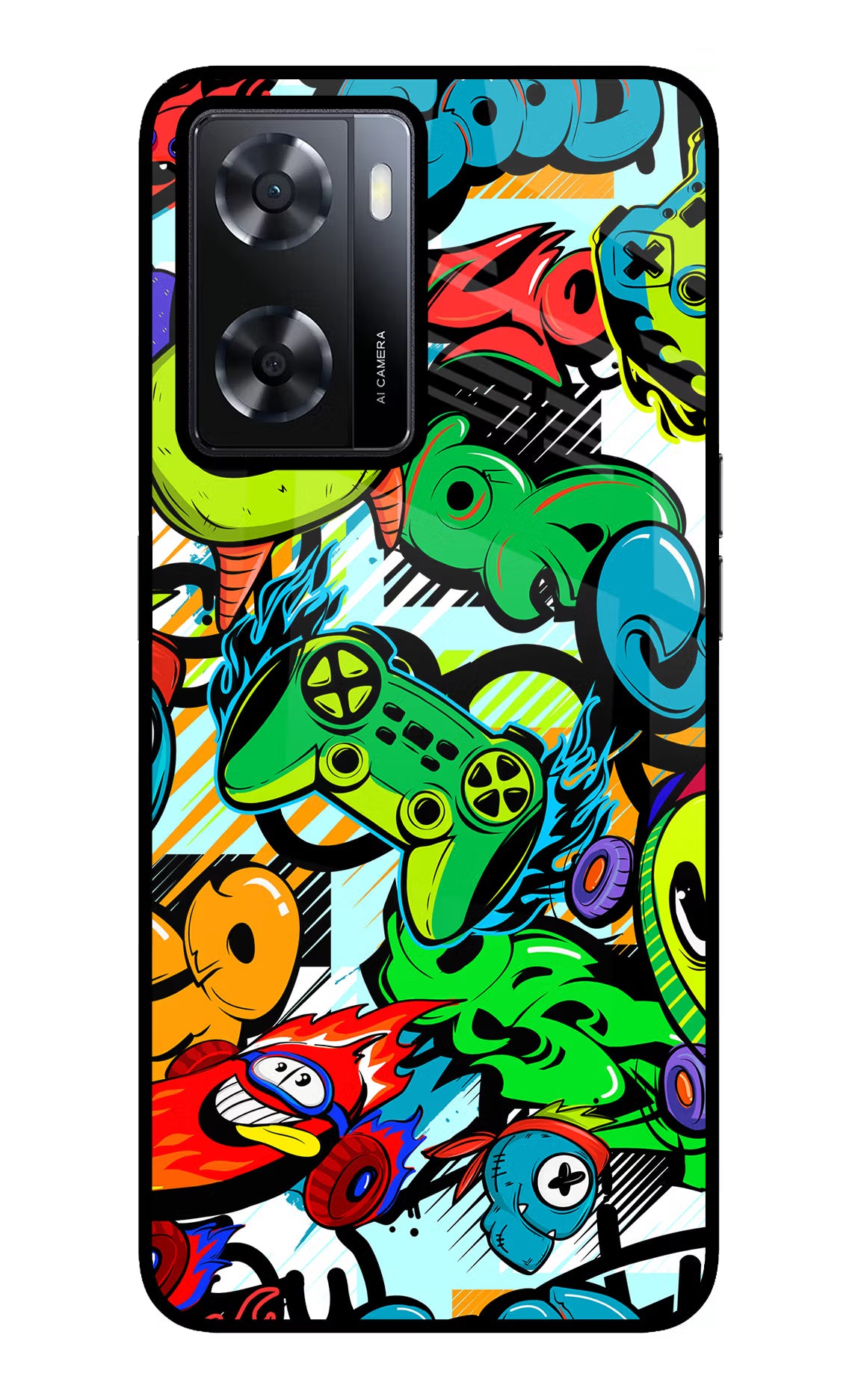 Game Doodle Oppo A57 2022 Glass Case Back Cover by Casekaro