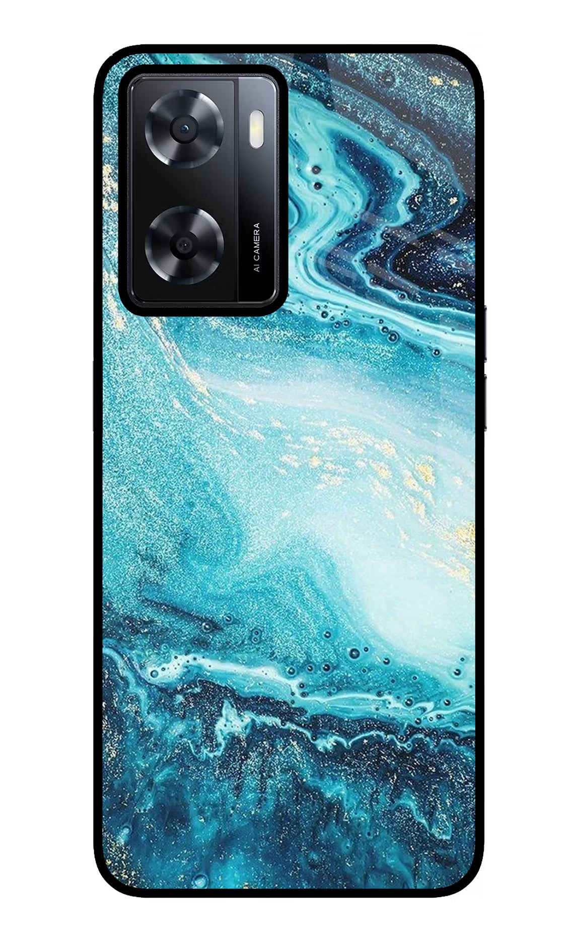 Blue Glitter Marble Oppo A57 2022 Glass Case Back Cover by Casekaro