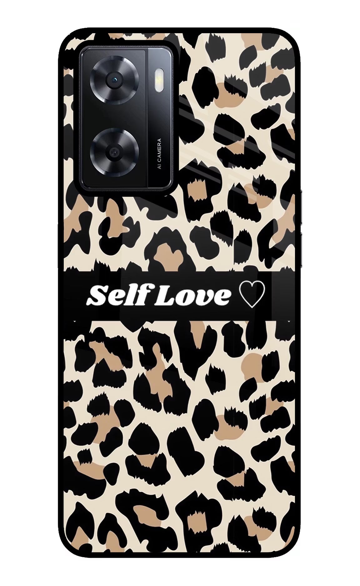 Leopard Print Self Love Oppo A57 2022 Glass Case Back Cover by Casekaro
