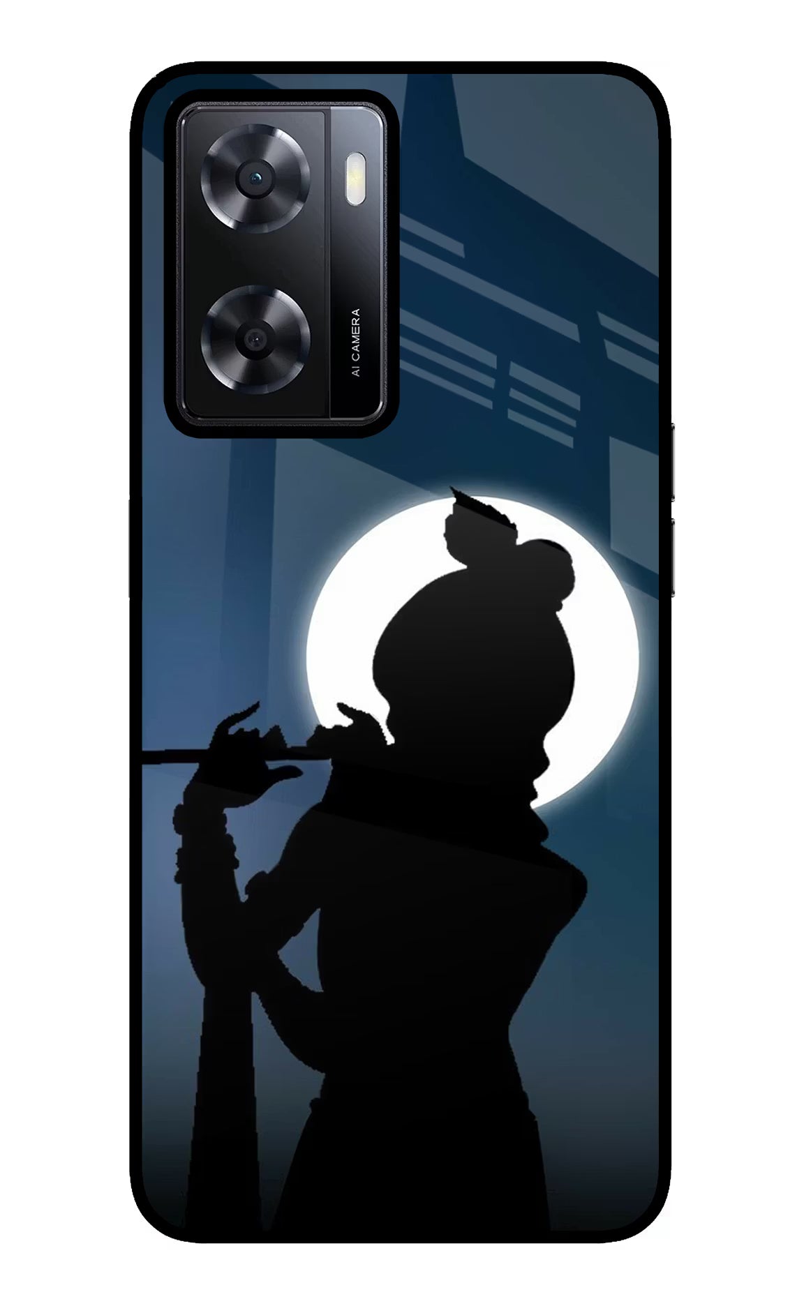 Shri Krishna Silhouette Oppo A57 2022 Glass Case Back Cover by Casekaro