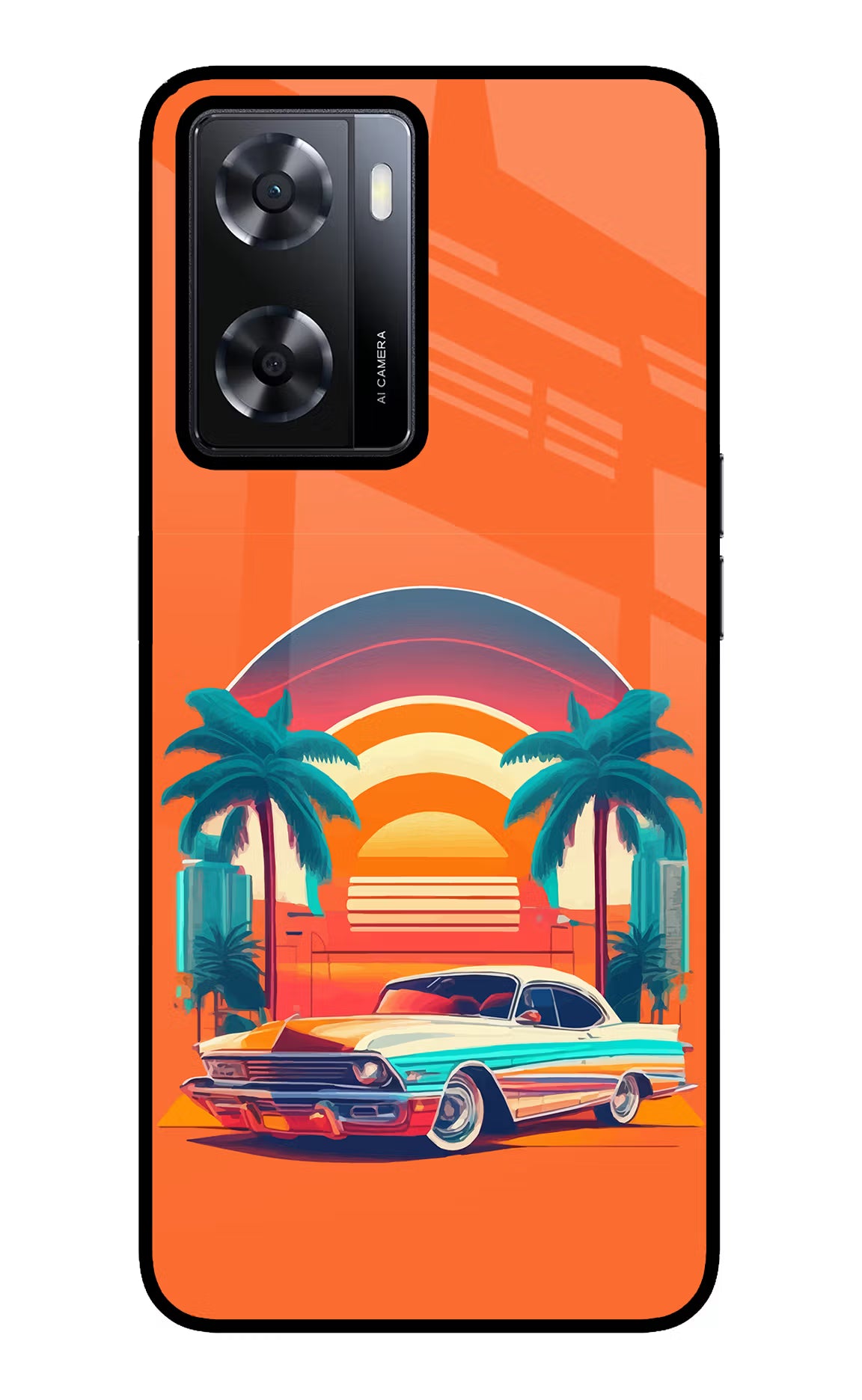 Palm Drive 80s Oppo A57 2022 Glass Case Back Cover by Casekaro