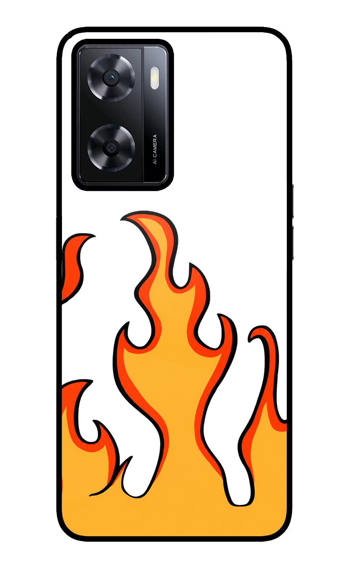 Fired Up – White Oppo A57 2022 Glass Case Back Cover by Casekaro