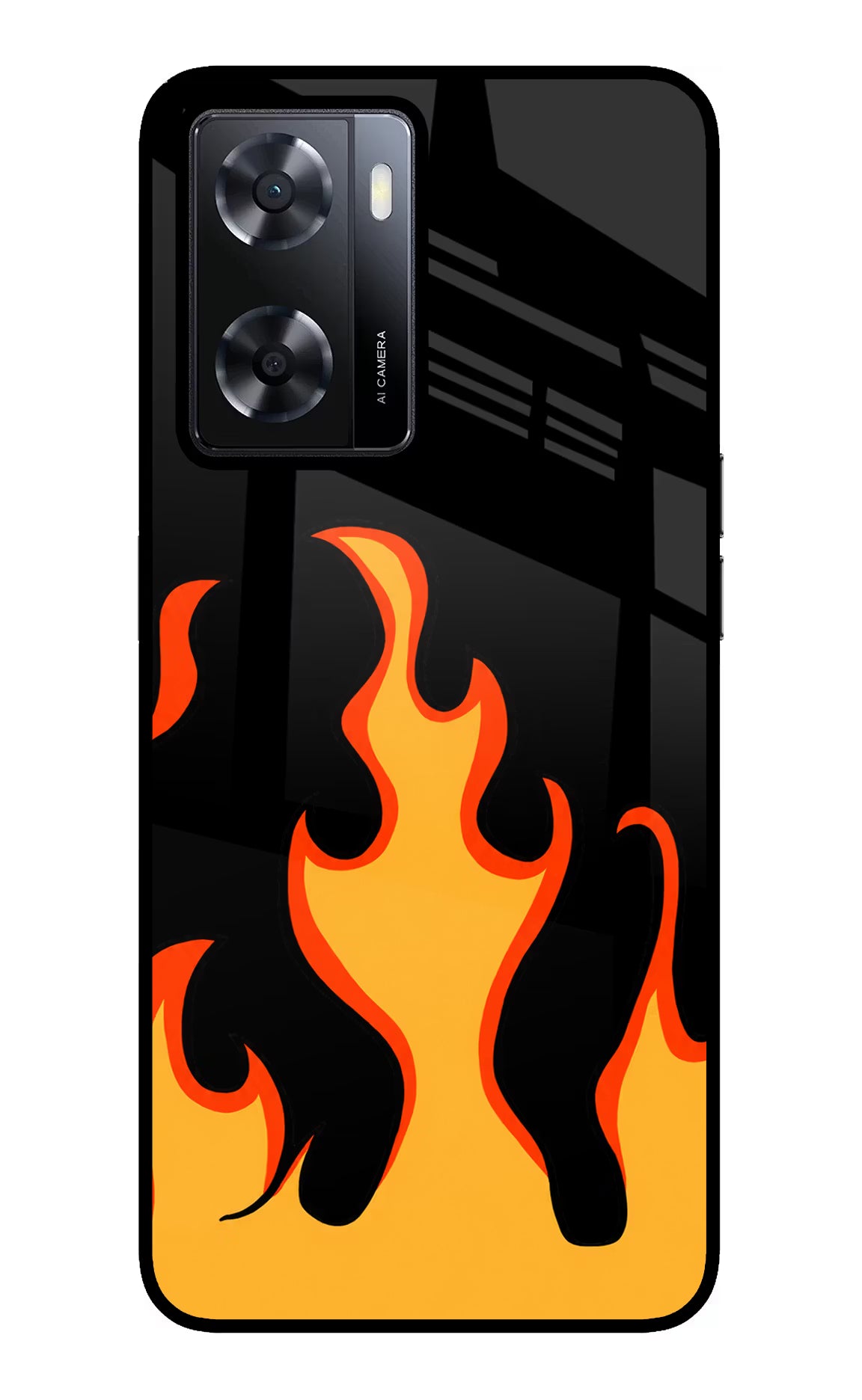 Fired Up – Black Oppo A57 2022 Glass Case Back Cover by Casekaro