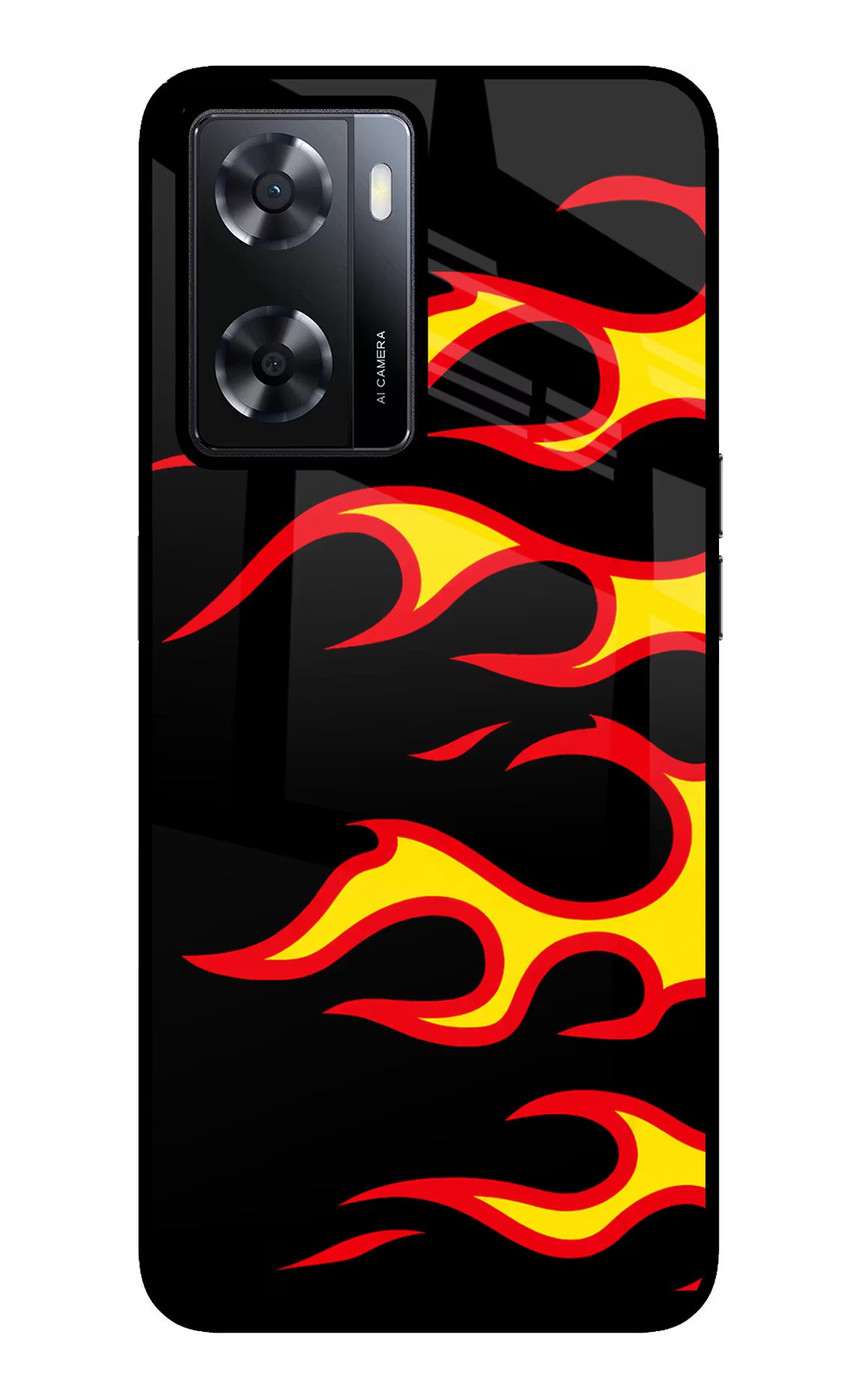 Side Sweep Flames Oppo A57 2022 Glass Case Back Cover by Casekaro