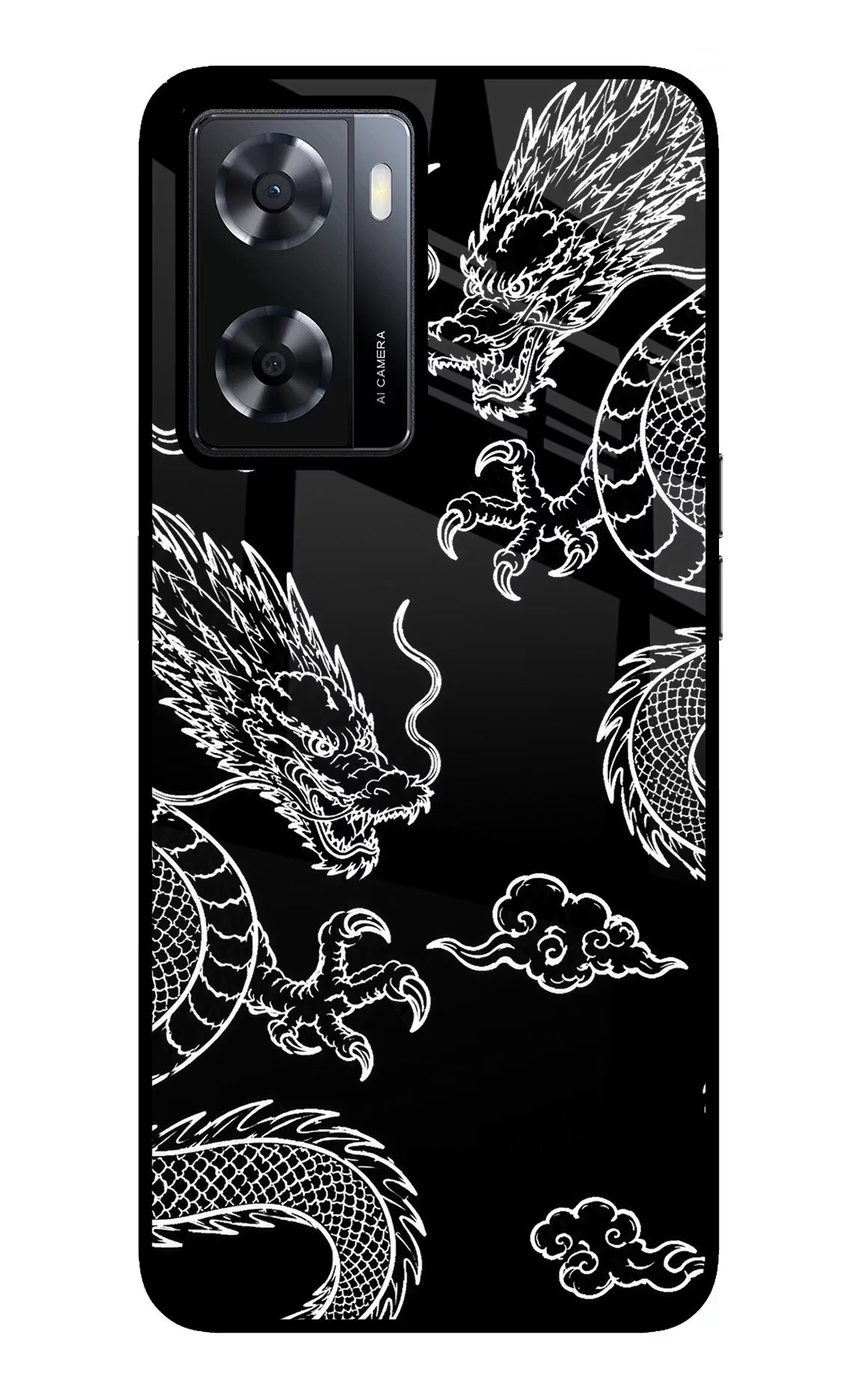 Twin Dragons Oppo A57 2022 Glass Case Back Cover by Casekaro