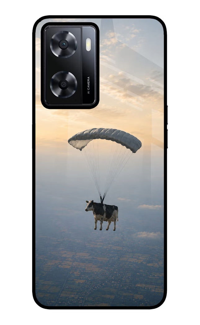 Skydiving Cow Oppo A57 2022 Glass Case