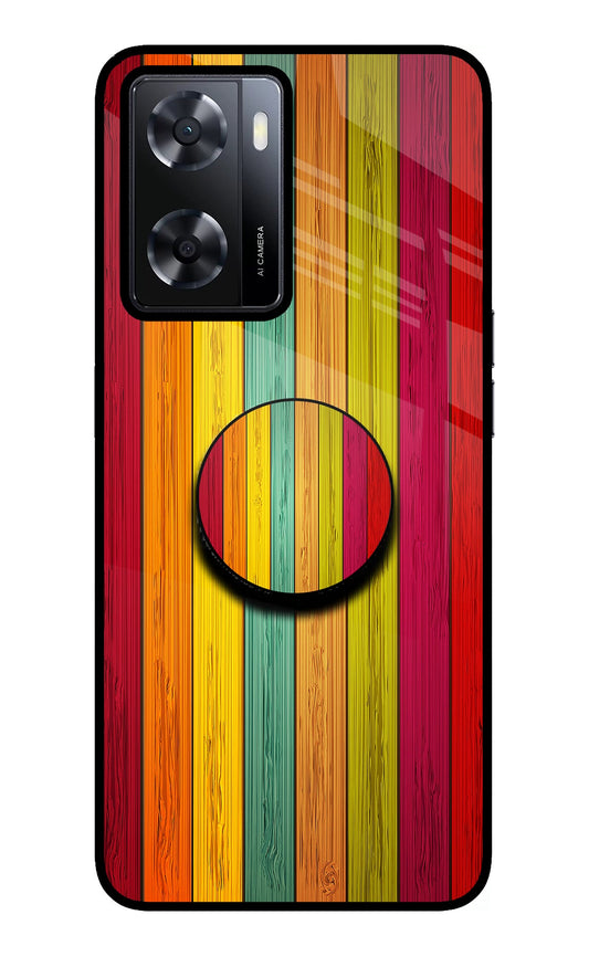 Multicolor Wooden Oppo A57 2022 Glass Case