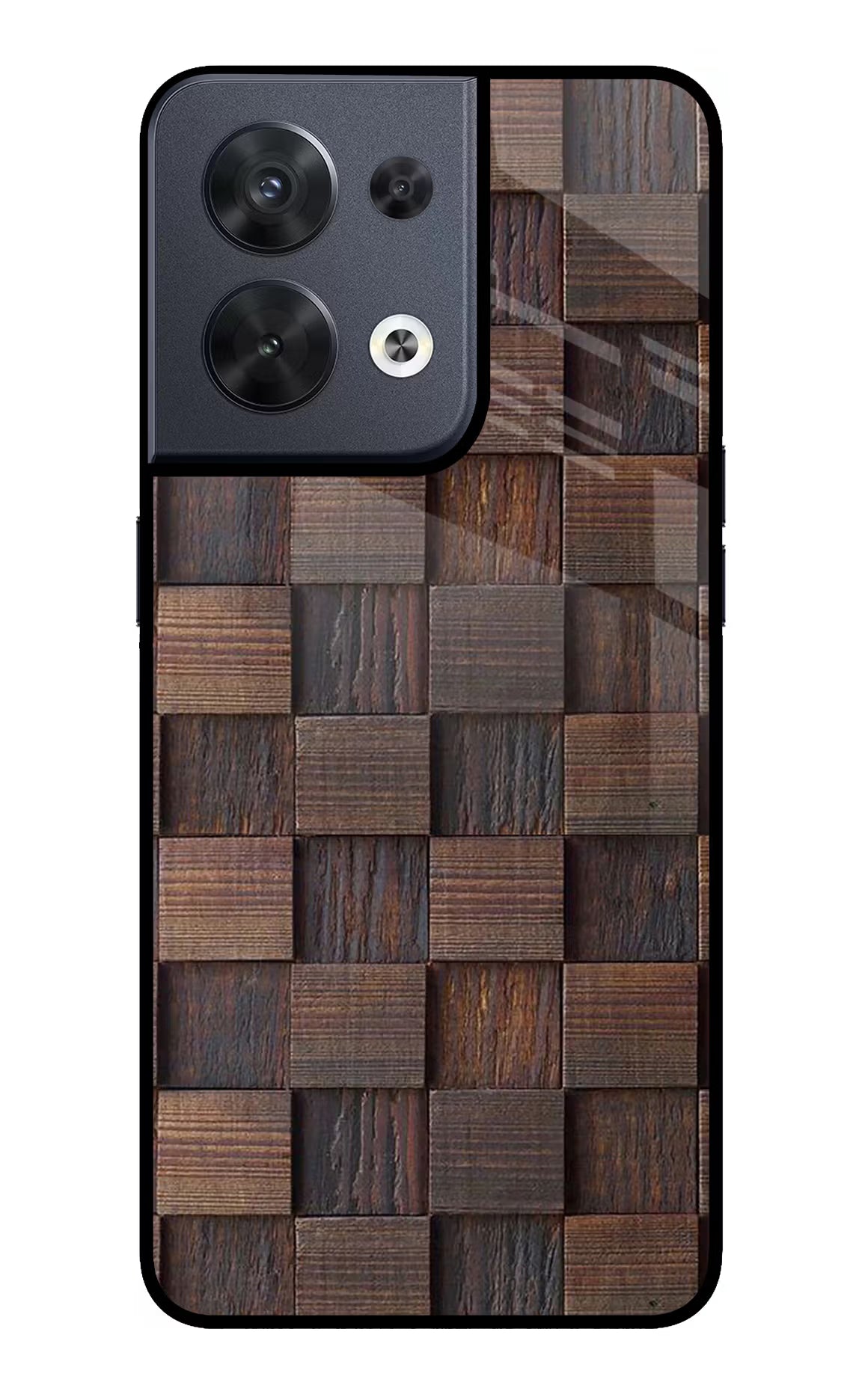 Wooden Cube Design Oppo Reno8 Glass Case Back Cover by Casekaro
