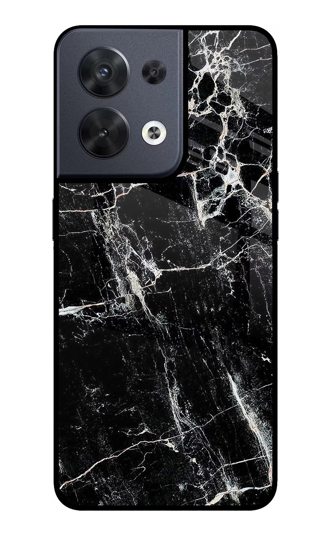 Black Marble Texture Oppo Reno8 Glass Case Back Cover by Casekaro