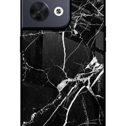 Black Marble Pattern Oppo Reno8 Glass Case